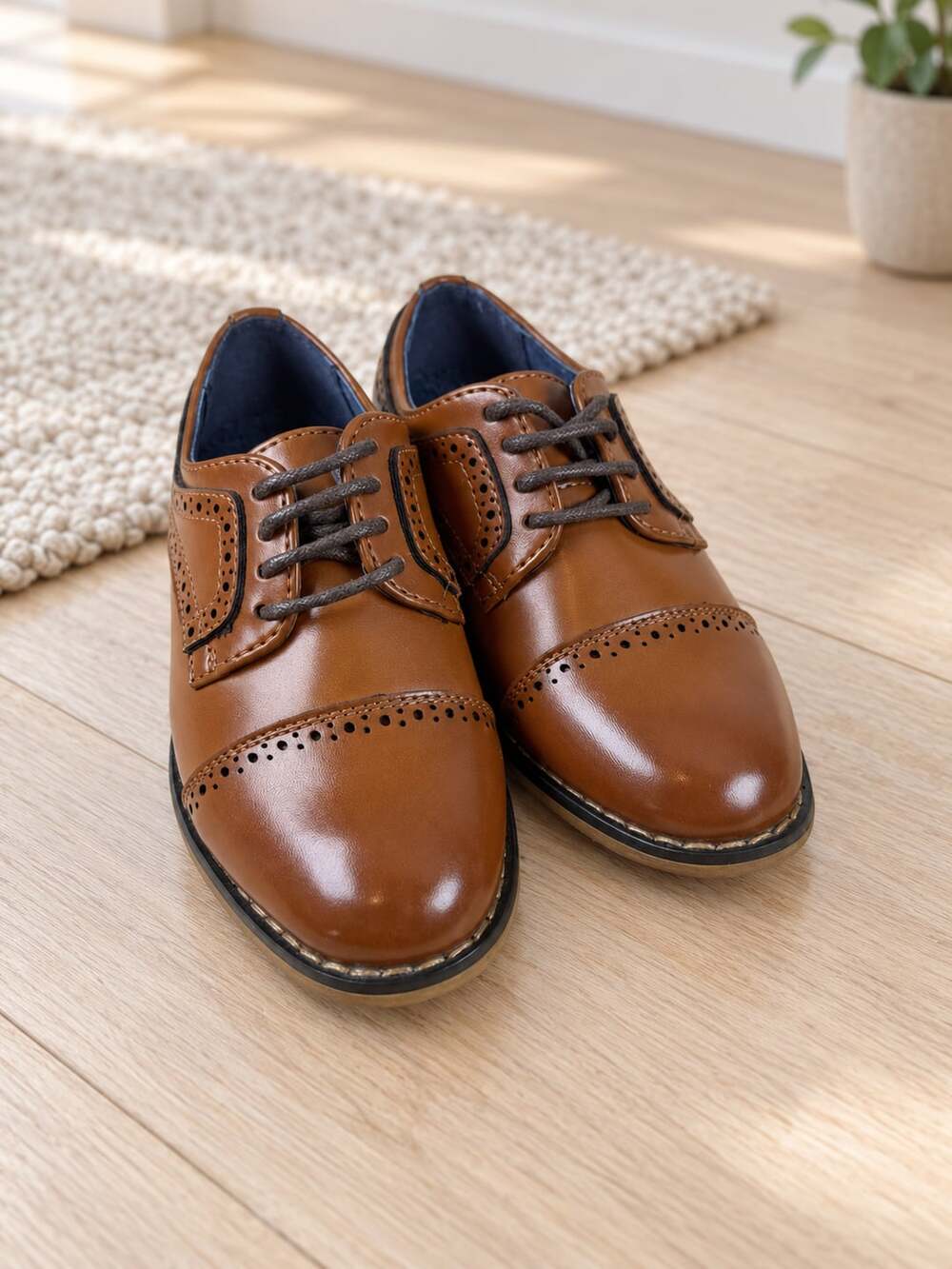 Bruno Marc Prince K1 Boys Brown Cap Toe Brogue Oxford Dress Shoes US 9